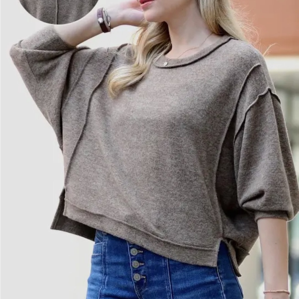 Zenana Outfitters Taupe Crew Neck Sweater